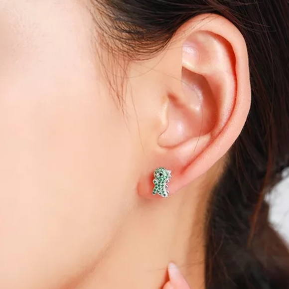 🦖 Dinosaur r Sterling Silver Cubic Zirconia Pave Stud Stacking - Picture 7 of 10